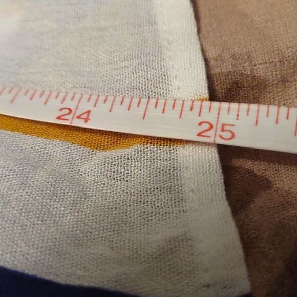 New Kori America Size S Festive Boho Top Navy Gold Stripe Fringe Ruffle Neckline - Picture 7 of 9